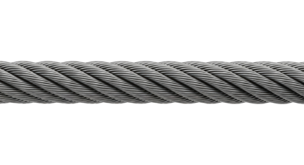 Heavy Duty Steel Cable With Twisted Wire Strands, Cut Out, Clipping Path, Isolated on a Transparent PNG Background.
