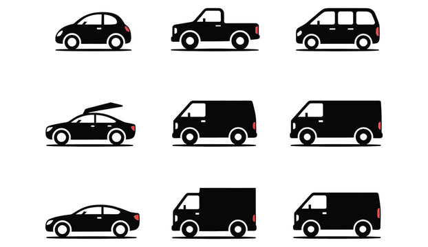 Collection of Different Car Model Automobile Vehicle Types Body Style Auto Transport Service for Urban Mobility City Ride Sharing Private Own Vector Illustration