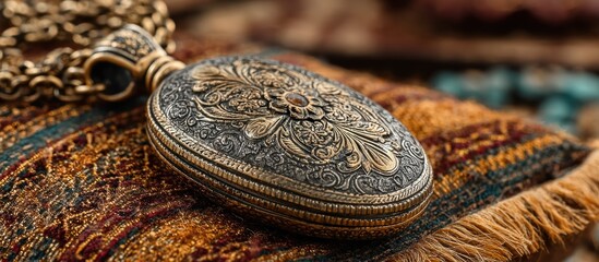 Exquisite Vintage Locket Detailed Close-Up of an Ornate, Antique Engraved Jewelry Piece