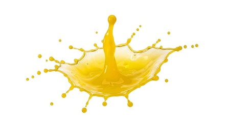 Yellow Liquid Splashing High Speed - Yellow liquid splash isolated on white background. Abstract vibrant colored splash with droplets