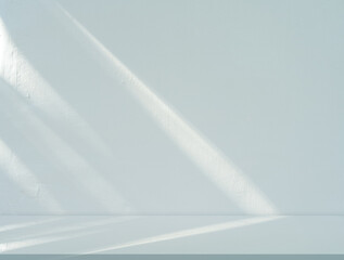 Blue Background Studio with Gradient White Light on Podium stage for Product Display Present,Empty Backdrop wall texture with abstract sun light on floor concrete in pastel blue tone color for Winter