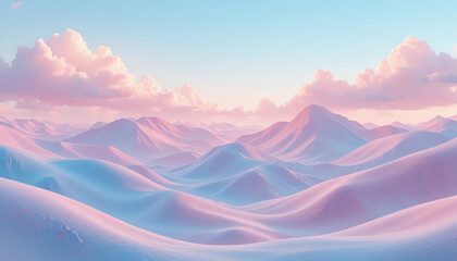 fairy tale pastel mountains with smooth soft curves, glowing clouds, pink and baby