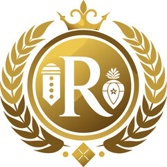 Elegant golden monogram design template with lettering