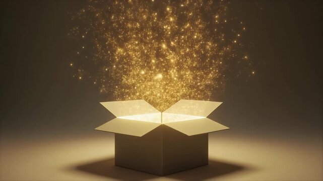 Golden sparks exploding from open box