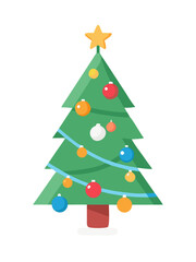 Christmas tree with red and blue ornaments and golden star