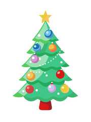 Classic Christmas tree with colorful baubles and star
