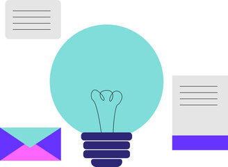 Illustration showcasing creative communication with a lightbulb idea and email icons