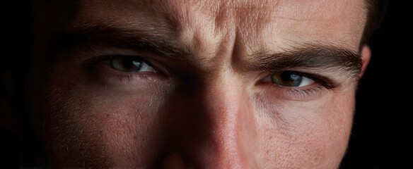 Naklejka premium A concentrated gaze marked by pronounced and rugged deep forehead creases