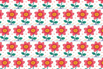 Seamless pink flower and ladybug pattern on black background