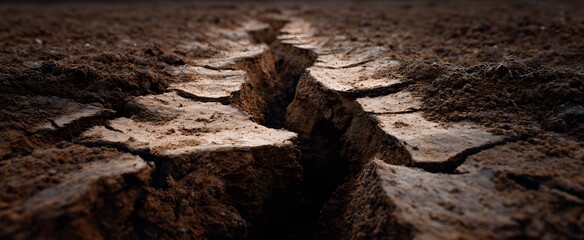 Cracked dried earth showing wide gaps in the ground’s surface layer.
