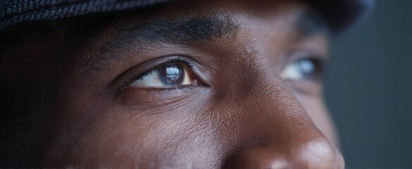 Medium shot capturing a person's thoughtful eyes gazing thoughtfully into the distance.