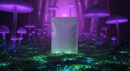 Enchanted Forest Display - A Mystical Product Showcase in a Glowing Mushroom Grove.