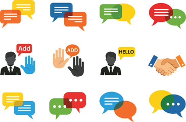 Collection of communication and interaction icons with speech bubbles chat message