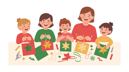 Creative Collaboration: A moment of joyful crafting unfolds as a group, hand in hand, create their own colorful art at their own pace. Embodying the spirit of artistic expression and camaraderie.