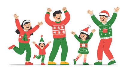 Holiday Family: A joyous family, united by holiday spirit and matching sweaters, radiates warmth and togetherness. Captured in a moment of celebration.
