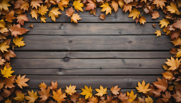 “Autumn leaves scattered on wooden ground with natural empty area for text overlay.”
- Powered by Adobe
