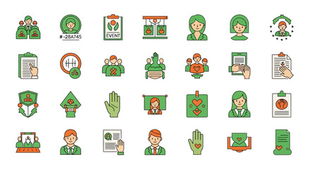Diverse set of human resources and social assistance themed vector icons design collection