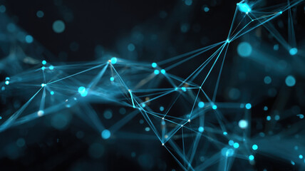 Abstract Low Poly Digital Network With Glowing Blue Nodes And Lines Creating Blockchain Decentralized Technology Visualization