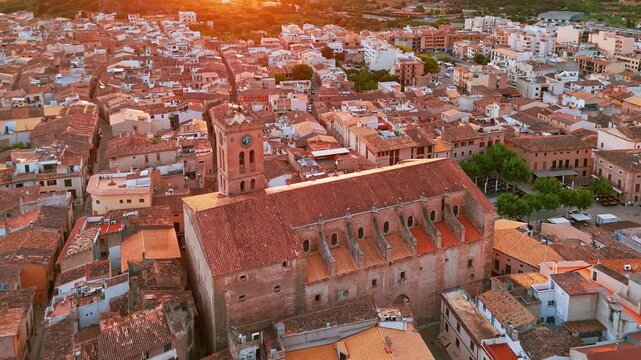 Aerial view of the picturesque town of Pollensa in Mallorca, Balearic Islands, Spain.