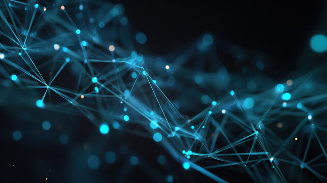 Abstract Low Poly Digital Network With Glowing Blue Nodes And Lines Creating Blockchain Decentralized Technology Visualization