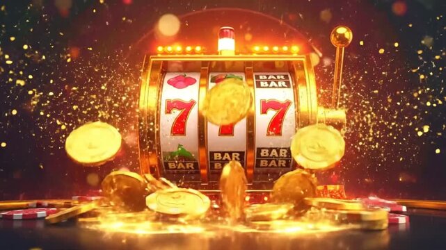 Casino Slot Machine Jackpot with Golden Coins and Lucky Sevens