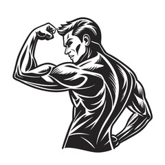Muscular Man Flexing Arm – Vector Illustration