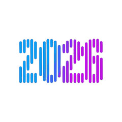 Obraz premium Abstract 2023 number design with blue and purple gradient lines isolated on white background