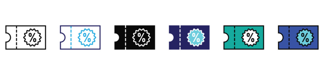 Discount Coupon Line Icon Set for Sale, Promotion and Special Offer Design