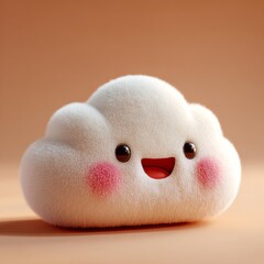 Cute Fluffy Cloud Character with Smile and Blush in Kawaii Style