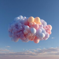 Pastel Balloon Cloud Floating in Clear Sky Concept Art