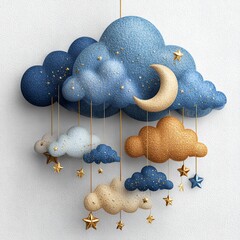 Soft Cloud Mobile with Moon and Stars for Nursery Wall Decor