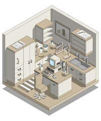 Interior of a chemical laboratory. Isometric. Isolated on white background. Vector illustration.