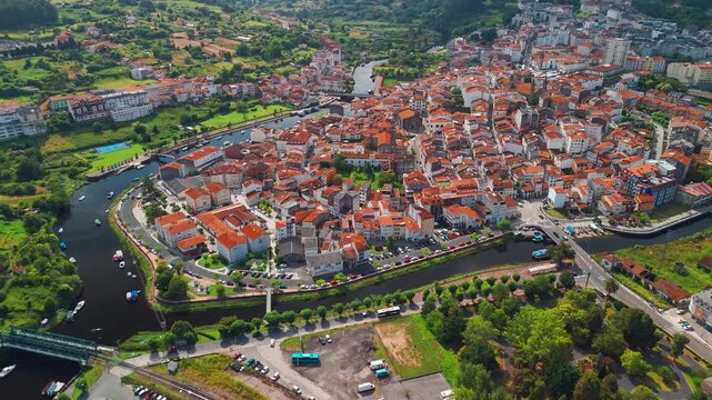 Aerial view of Betanzos old town and Rio Mandeo, Galicia, Northern Spain