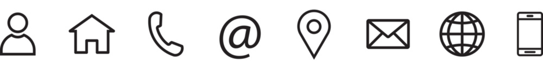 Business card icon set. Contact icon set. Thin line Contact icons set. Contact symbols - Phone, mail, fax, info, e-mail, support. vector for business card and website