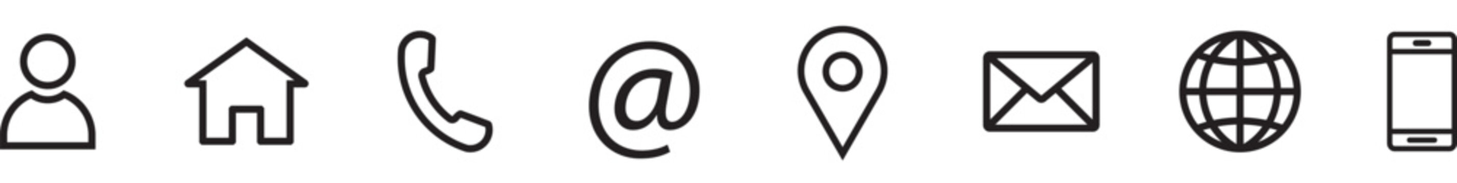 Business card icon set. Contact icon set. Thin line Contact icons set. Contact symbols - Phone, mail, fax, info, e-mail, support. vector for business card and website