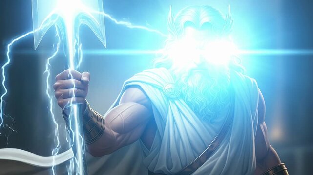 Zeus commands lightning with crackling energy in hand during a powerful display