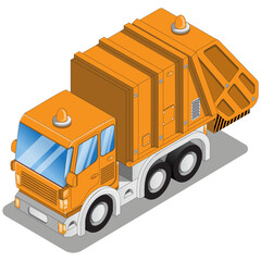Garbage truck. Isometric. Isolated on white background. Vector illustration.