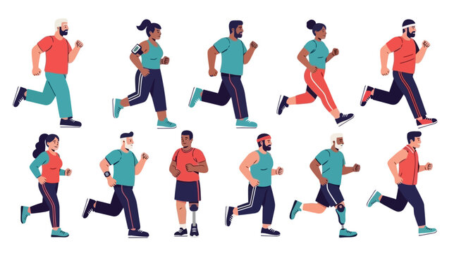 Diverse group of people running, exercising, and staying active. - Powered by Adobe
