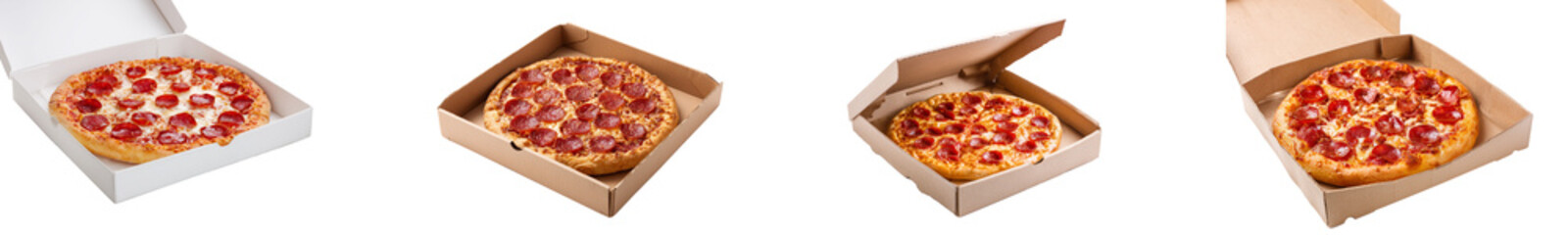 Pepperoni Pizza in a cardboard box isolated.