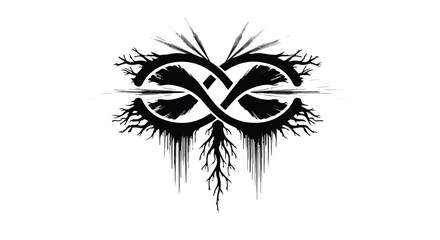 Mysterious abstract symbol with organic, root-like elements and sharp lines