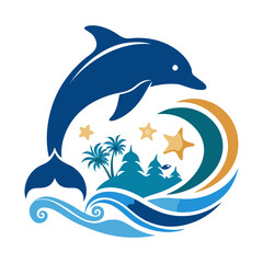 Obraz premium Dolphin Wave Silhouette Vector
