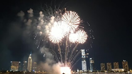 Spectacular Fireworks Display Over City Skyline at Night - Celebration
