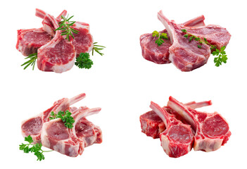 Fresh raw lamb rips set isolated.