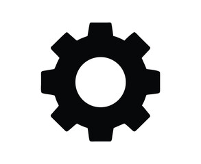 A black gear icon with a white circle in the center, isolated on, representing settings, mechanics, or engineering, suitable for use in graphic design and web development projects