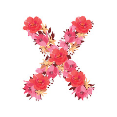 Vector floral letter, capital character X
