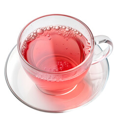 Refreshing fruit tea in clear glass cup on saucer