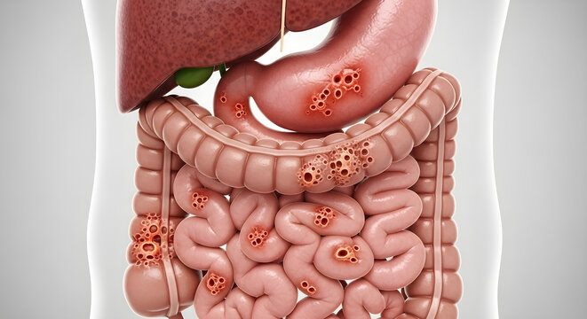 Illustration of Diverticulitis, Inflammation of the Colon