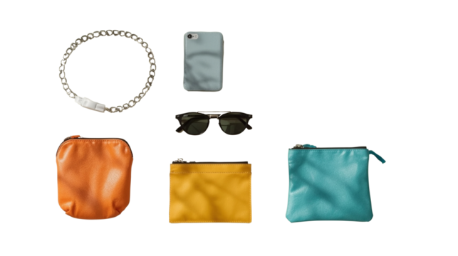 coordinated mix of playful fashion items arranged in a clean studio flat lay for modern lifestyle themes