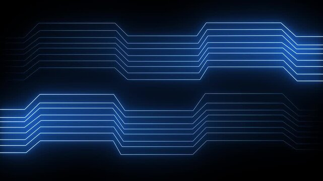 abstract glowing neon futuristic circuit line animation on black background. abstract blue technology background with neon lines seamless looping animation. 4k video.