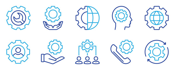 Global gear icon representing international industry and technology